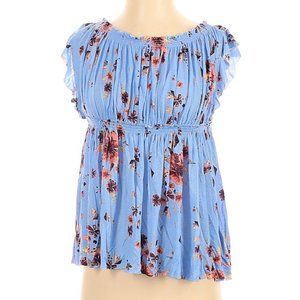 NWT Free People Size Small Blue Floral Babydoll Top